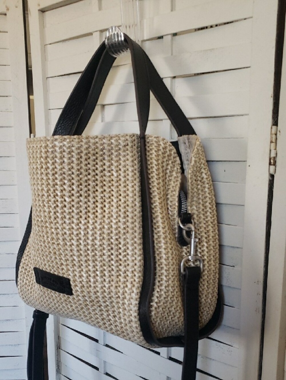 American Leather Co. Woven Straw Tote with Black Trim - Neutral - Picture 2 of 7